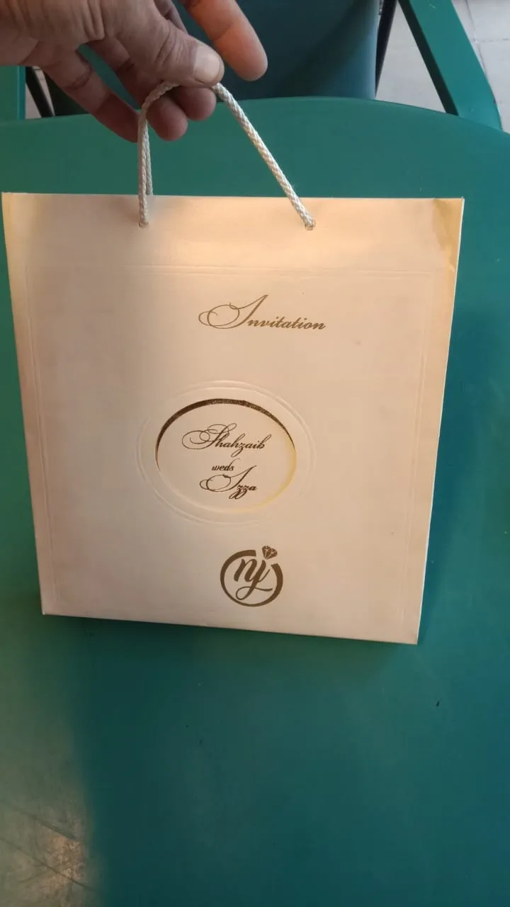 Wedding Card Pakistani invite - elegant box invitation with gold foil and wooden logo