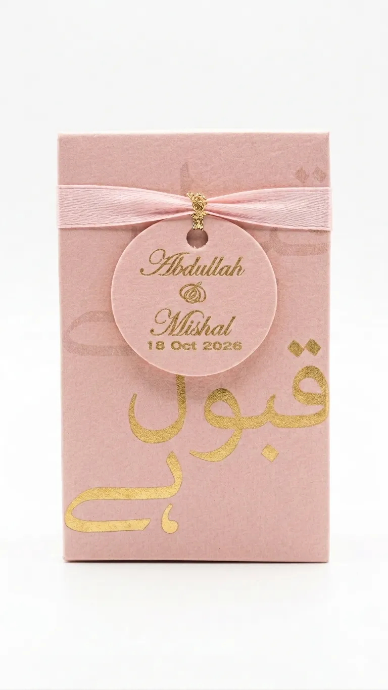 Nikah Bid Box keepsake box with gold foil and satin ribbon
