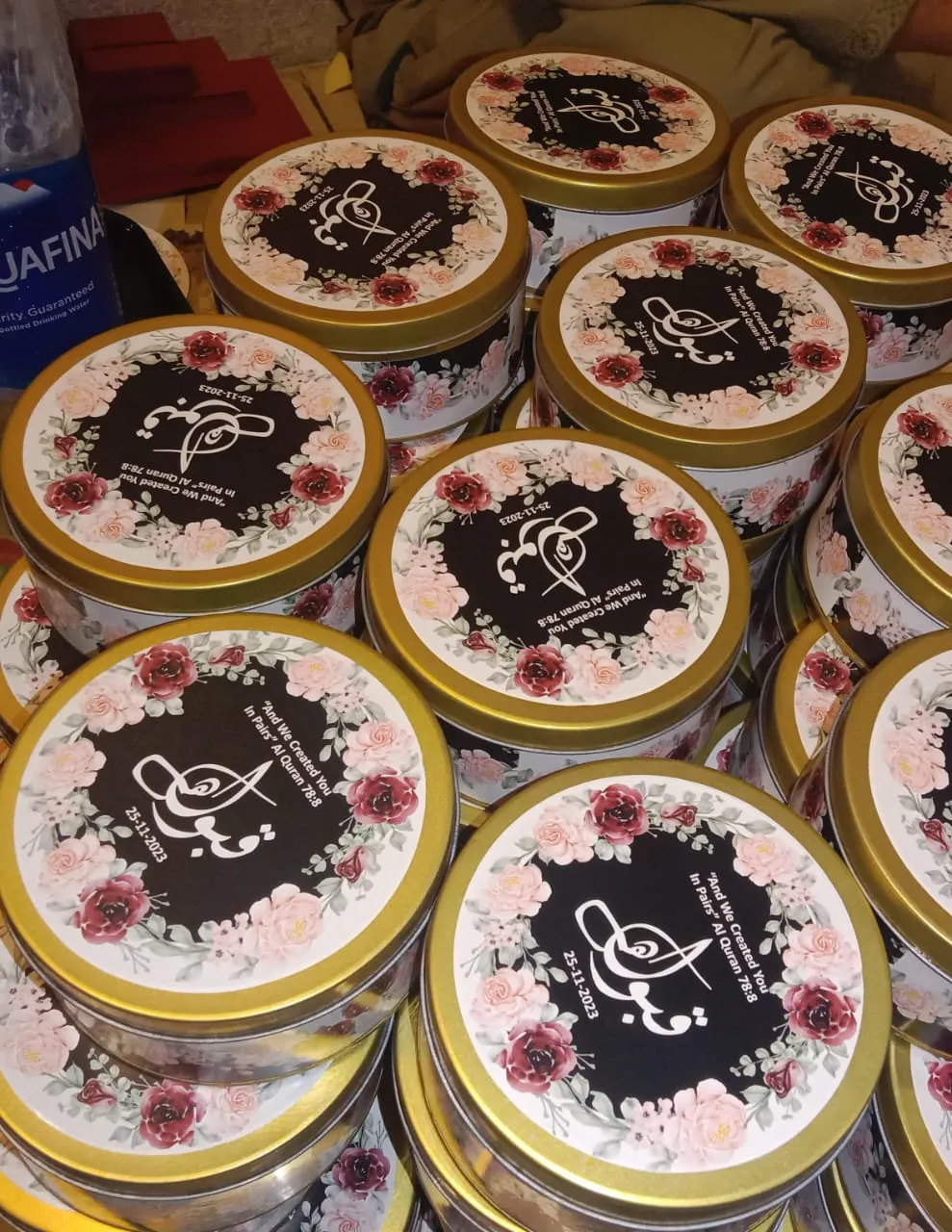Classic Round Tin Bidh Box with floral gold detailing