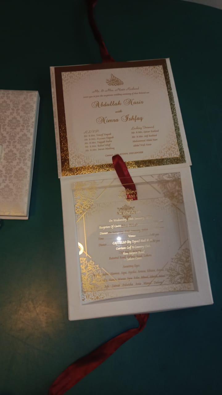 Wedding cards online - premium flip style invitation with gold glitter band